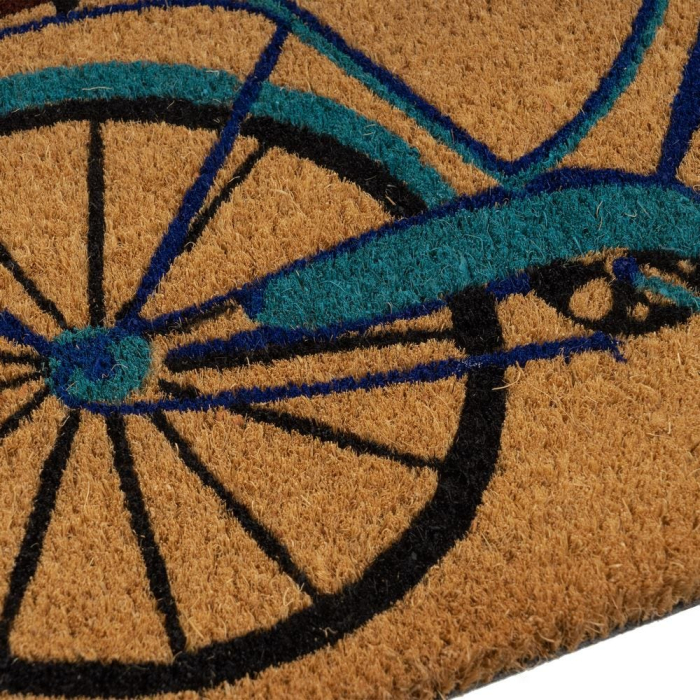 Covoraș din fibră de cocos cu bicicletă albastră și flori [3]