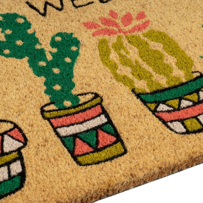 Covoraș din fibră de cocos cu cactuși în ghivece colorate și Welcome [3]