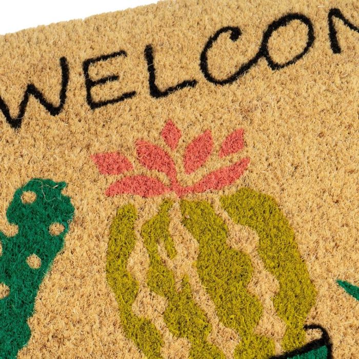 Covoraș din fibră de cocos cu cactuși în ghivece colorate și Welcome [2]