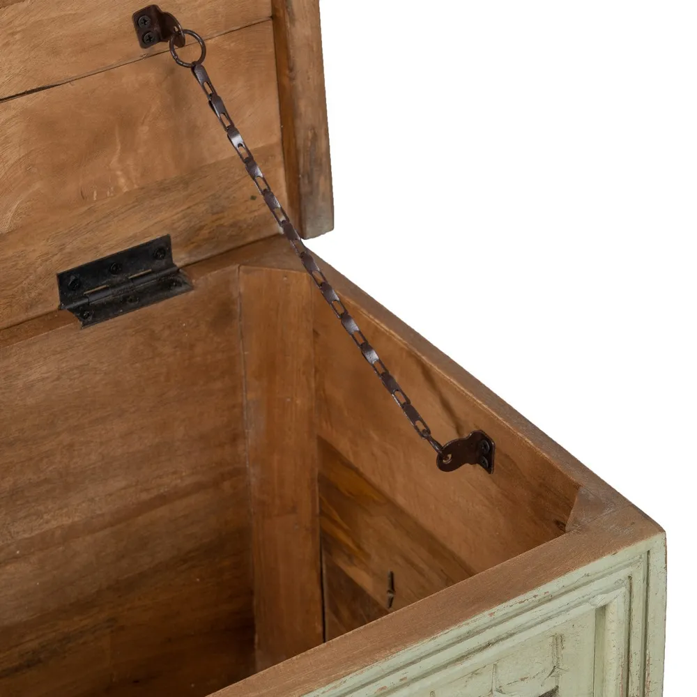 Cufar Bancheta Vintage Verde cu Sculpturi | Cufere de Depozitare [7]