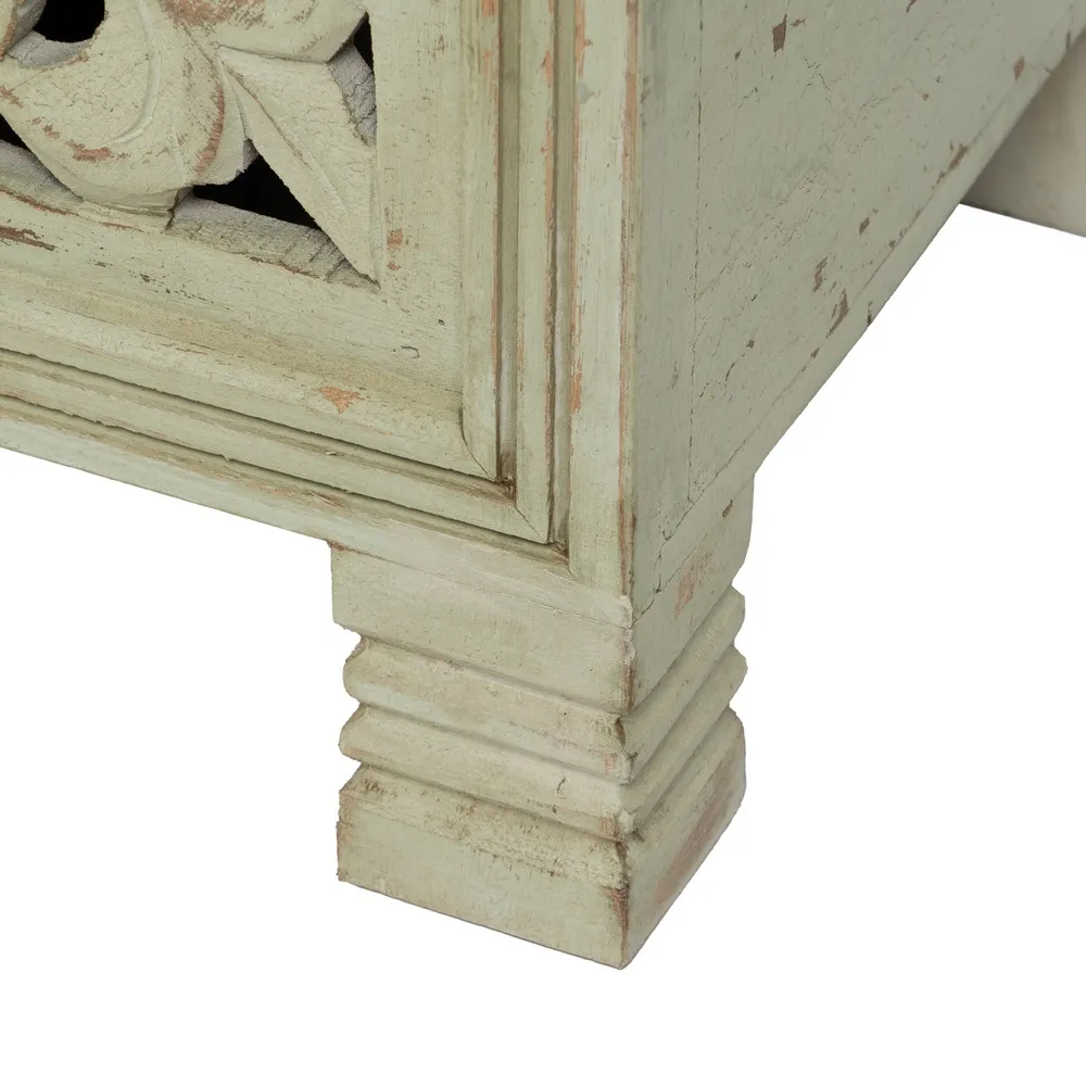 Cufar Bancheta Vintage Verde cu Sculpturi | Cufere de Depozitare [9]