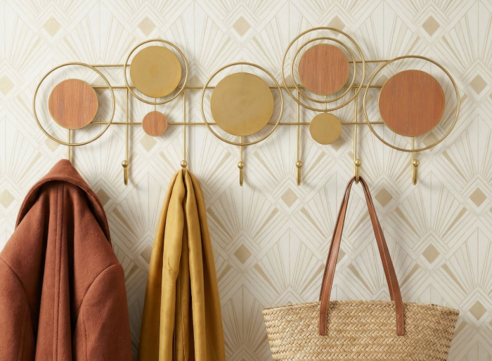 Cuier perete auriu cercuri geometrice lemn [5]