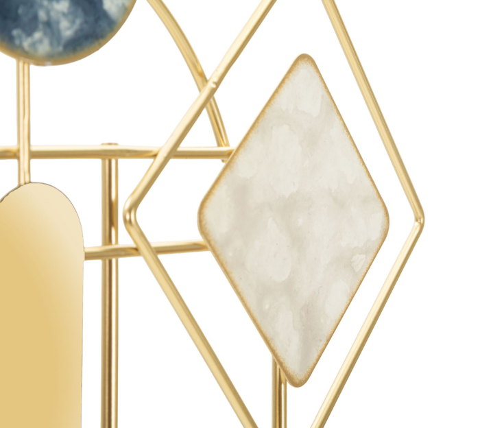 Cuier de perete decorativ metal auriu cu forme geometrice si accente albastre [3]