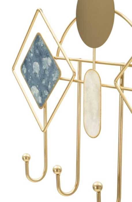 Cuier de perete decorativ metal auriu cu forme geometrice si accente albastre [4]