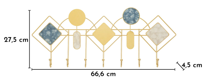 Cuier de perete decorativ metal auriu cu forme geometrice si accente albastre [6]