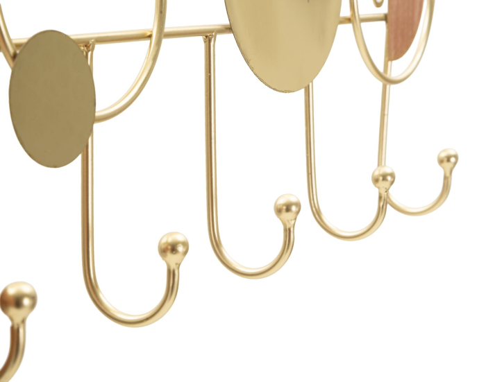 Cuier de perete din metal auriu cu accente din lemn design geometric [5]