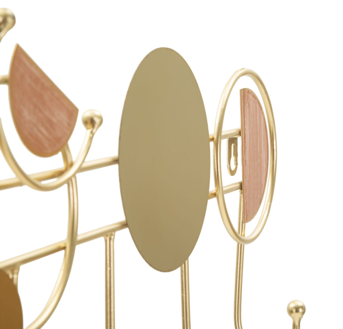 Cuier de perete din metal auriu cu accente din lemn design geometric [3]