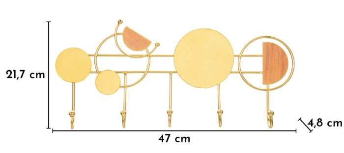 Cuier de perete din metal auriu cu accente din lemn design geometric [6]