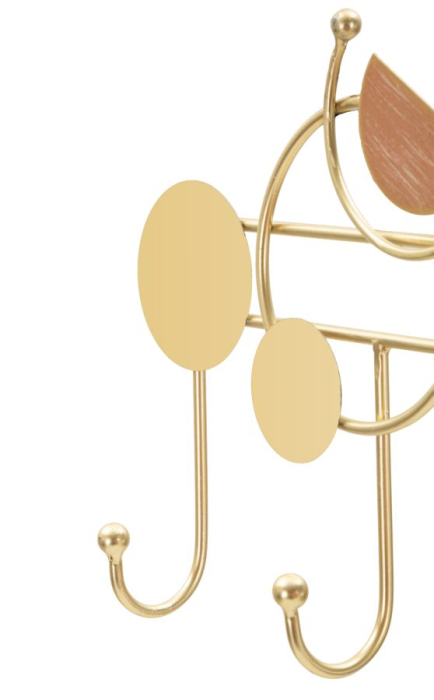 Cuier de perete din metal auriu cu accente din lemn design geometric [4]