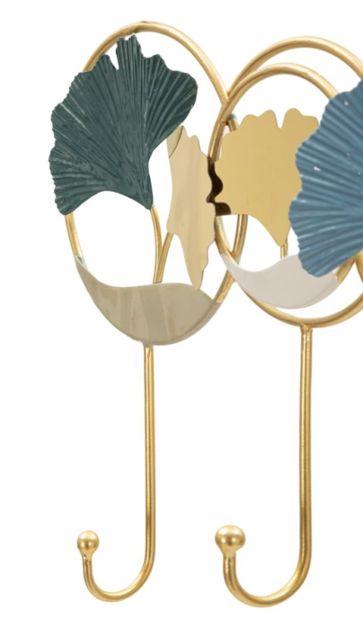 Cuier de perete decorativ metal auriu cu frunze ginkgo multicolore [4]