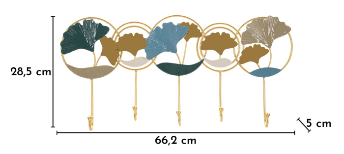 Cuier de perete decorativ metal auriu cu frunze ginkgo multicolore [6]