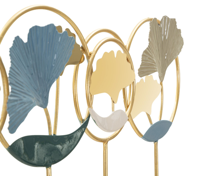 Cuier de perete decorativ metal auriu cu frunze ginkgo multicolore [3]