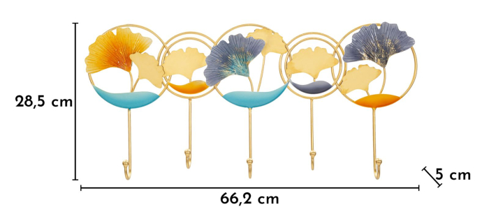 Cuier de perete decorativ metal auriu cu frunze stilizate multicolore [6]