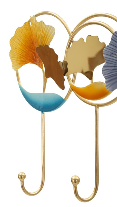 Cuier de perete decorativ metal auriu cu frunze stilizate multicolore [3]