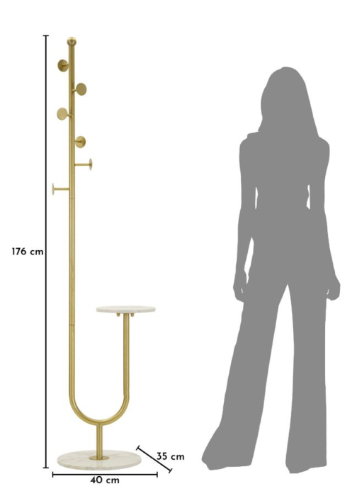 Cuier de podea metal auriu cu poliță laterală și bază marmură [9]
