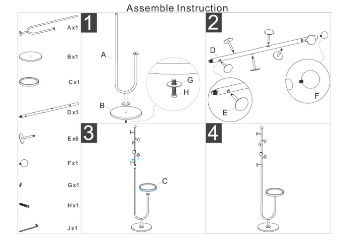 Cuier de podea metal auriu cu poliță laterală și bază marmură [10]