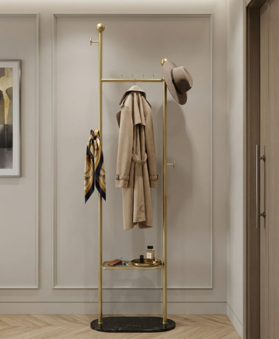 Cuier de podea din metal auriu cu bază marmură neagră design elegant [8]