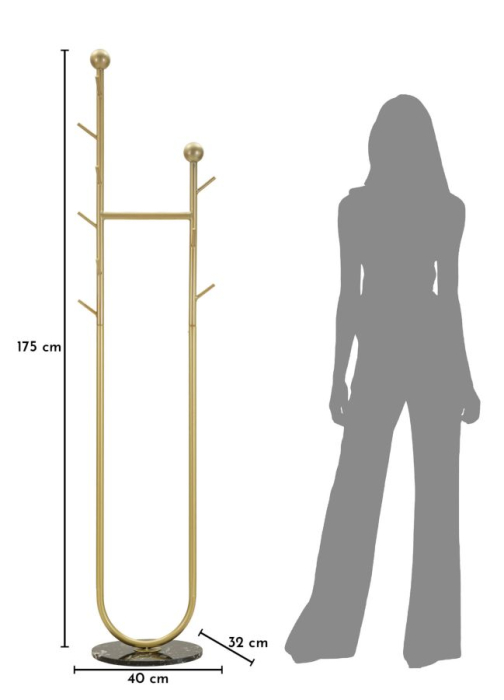 Cuier de podea din metal auriu cu cârlige și bază marmură neagră [8]