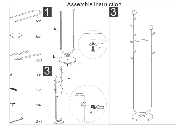 Cuier de podea din metal auriu cu cârlige și bază marmură neagră [9]