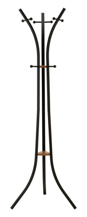 Cuier de podea metal negru cu lemn de stejar și cârlige [4]