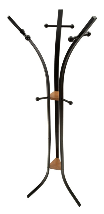 Cuier de podea metal negru cu lemn de stejar și cârlige [3]