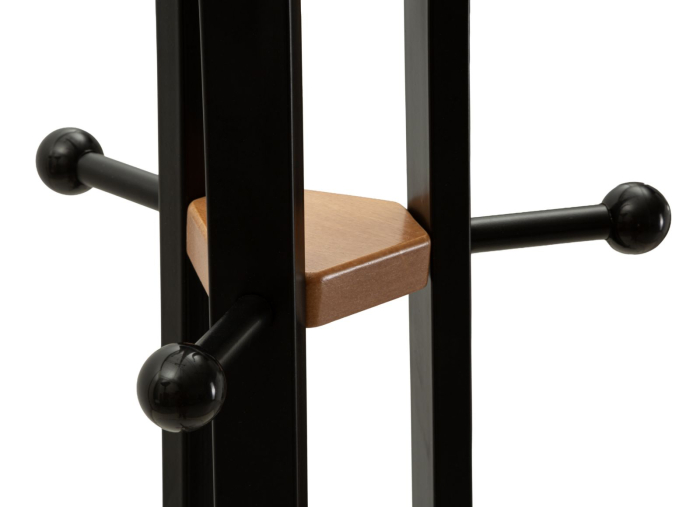 Cuier de podea metal negru cu lemn de stejar și cârlige [2]