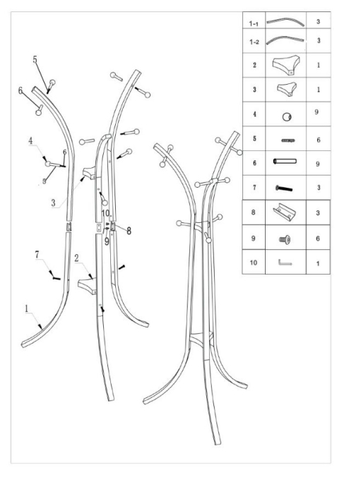 Cuier de podea metal negru cu lemn de stejar și cârlige [8]