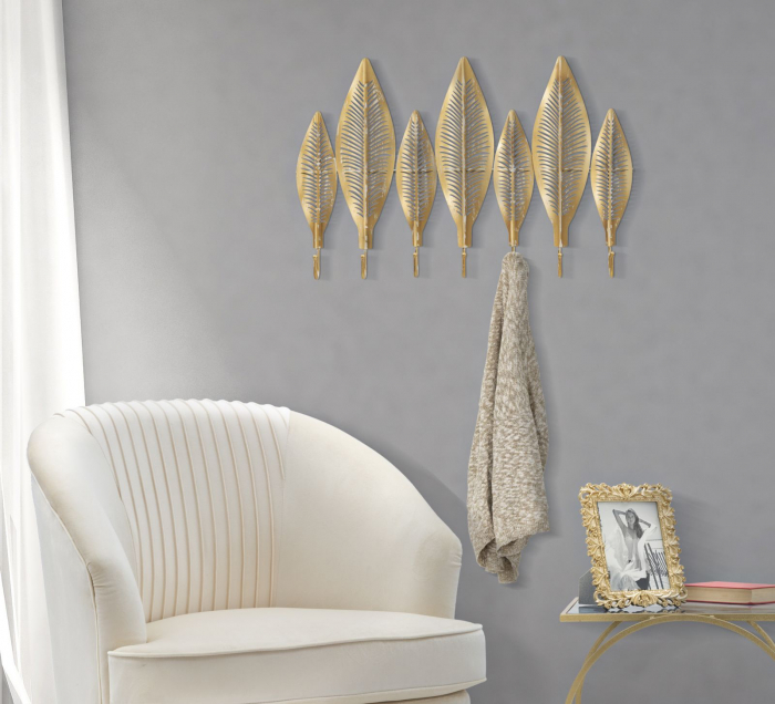 Cuier decorativ auriu frunze metalice CreativDeco [2]