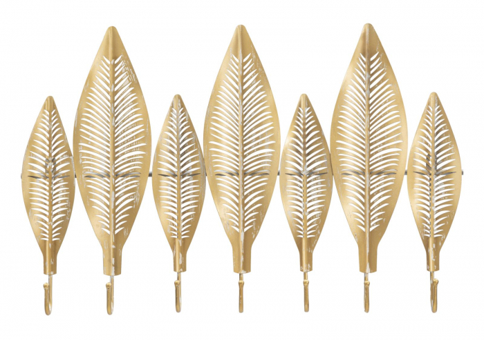 Cuier decorativ auriu frunze metalice CreativDeco [1]