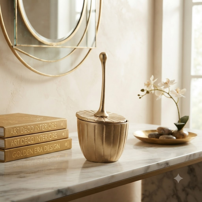 Cutie decorativă din metal auriu BOX GOLDEN METAL DECORATION 18 x 18 x 38 cm [2]