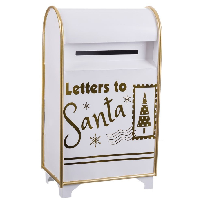 Cutie poștală pentru scrisori către Moș Crăciun din metal alb cu margini aurii și inscripția Letters to Santa [3]