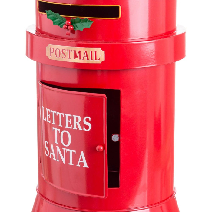 Cutie poștală rotundă roșie de tip stradal clasic cu plăcuță Postmail și inscripția Letters to Santa [2]