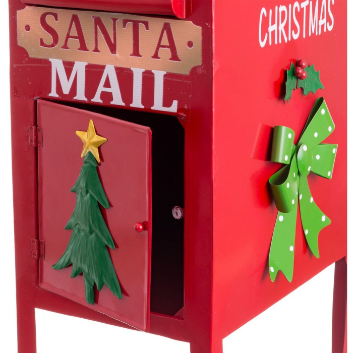 Cutie poștală Santa Mail roșie din metal cu ușiță brad aplicat și fundă verde pentru scrisorile copiilor [2]