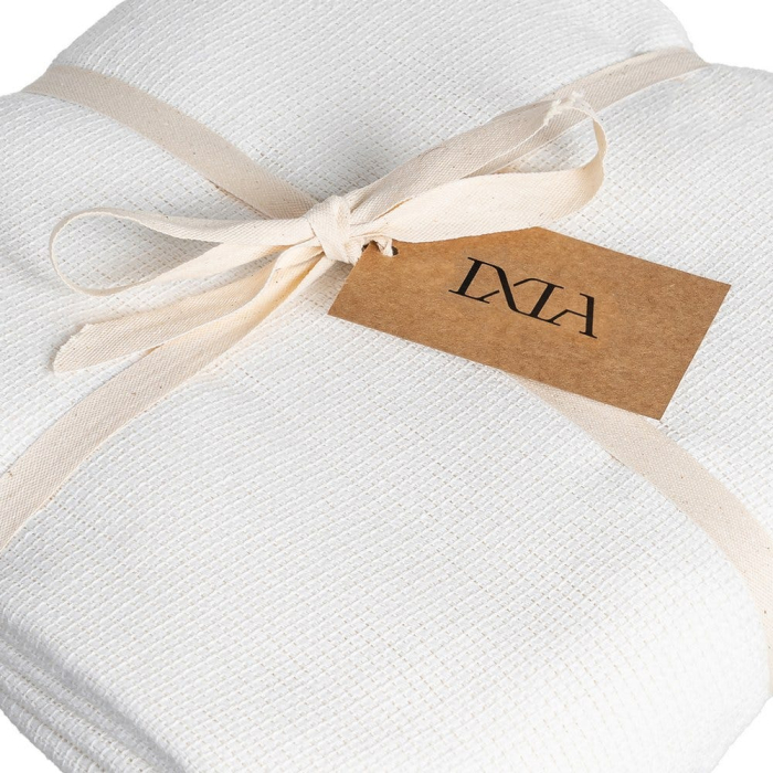 Cuvertură crem din bumbac cu textură simplă 250 x 260 cm [5]