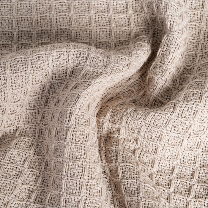 Cuvertură maro deschis din bumbac cu tesatura fagure si franjuri 250x260 [4]