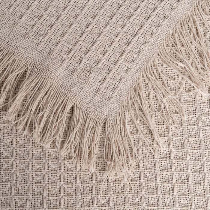 Cuvertură maro deschis din bumbac cu tesatura fagure si franjuri 250x260 [3]