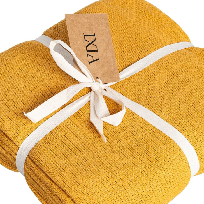 Cuvertură ocru din bumbac cu textură simplă 250 x 260 cm [5]