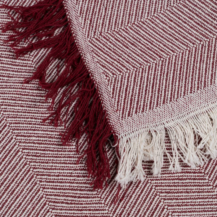 Cuvertura tesuta rustica alb si grena | Cuverturi traditionale [5]