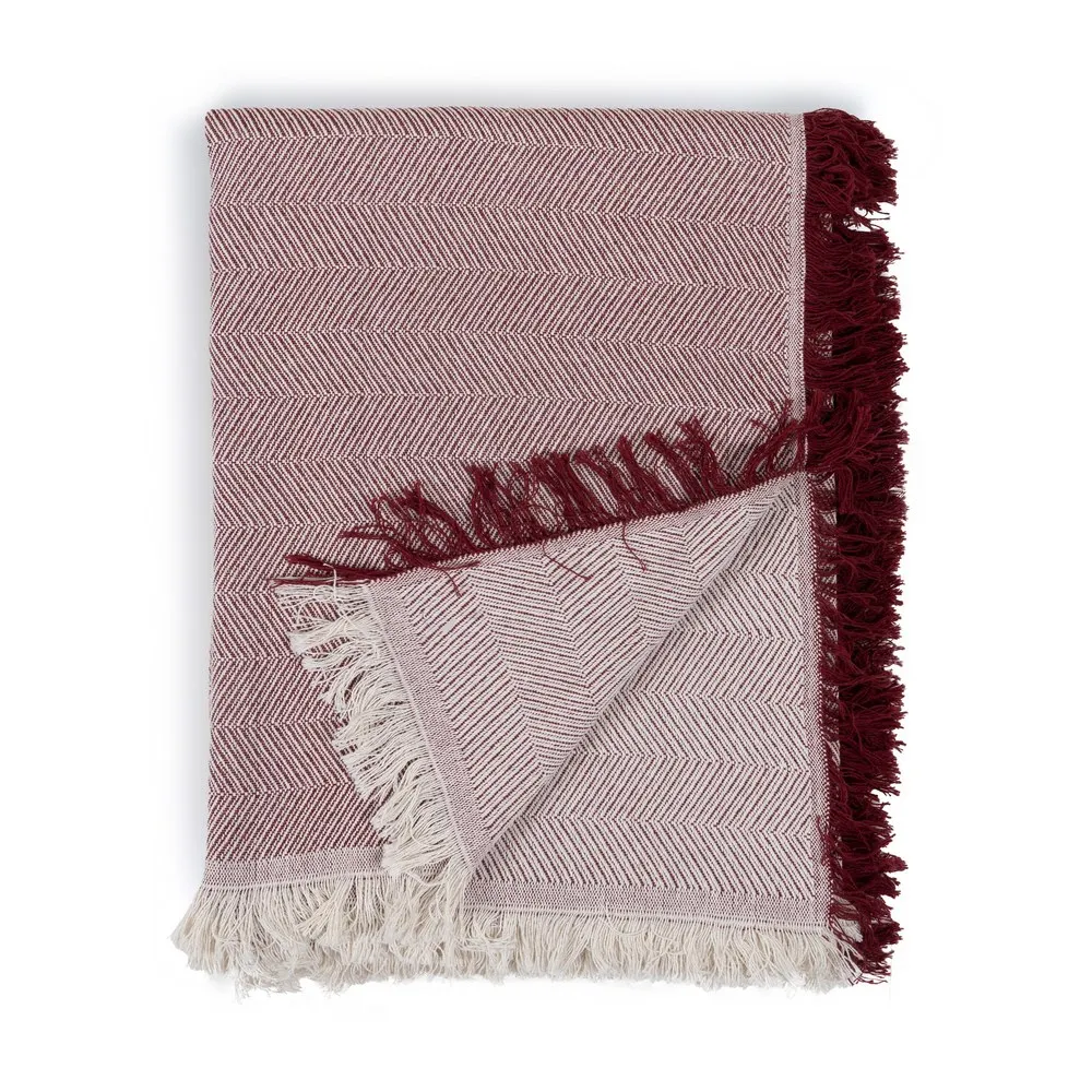 Cuvertura tesuta rustica alb si grena | Cuverturi traditionale [3]