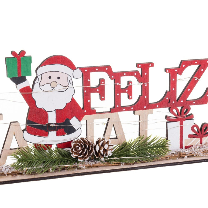 Decor din lemn cu lumină cu Moș Crăciun cu daruri și inscripție Feliz Natal cu crenguțe de brad [2]