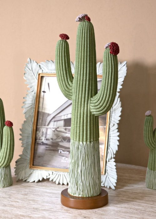 Decorațiune cactus din rășină verde cu flori roșii [7]