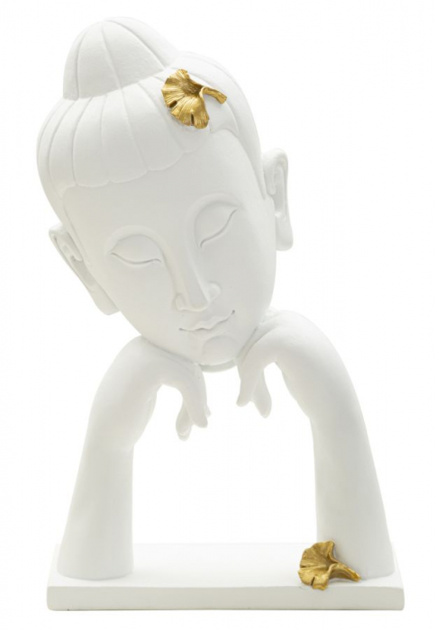 Statueta Buddha alb cu frunze decorative - CreativDeco.ro   [1]