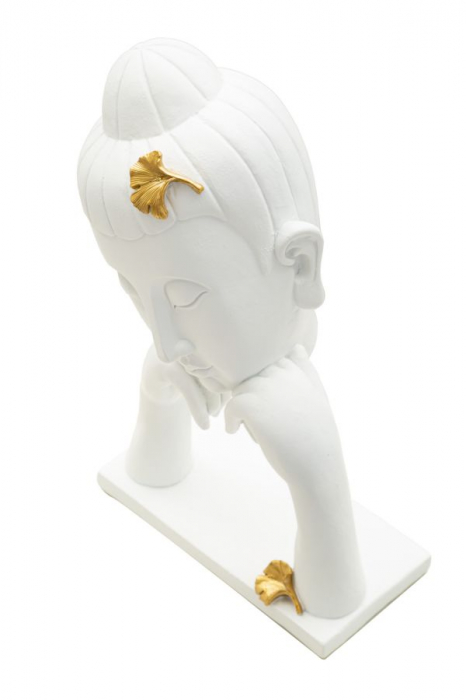 Statueta Buddha alb cu frunze decorative - CreativDeco.ro   [5]