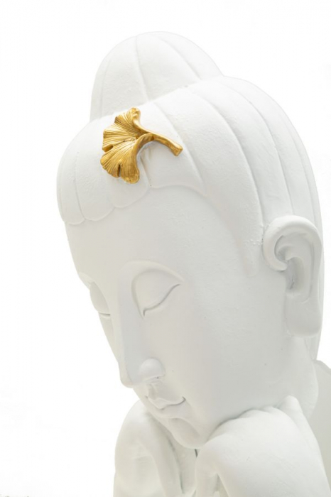 Statueta Buddha alb cu frunze decorative - CreativDeco.ro   [3]