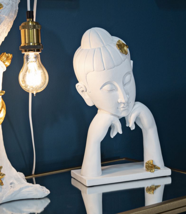 Statueta Buddha alb cu frunze decorative - CreativDeco.ro   [6]