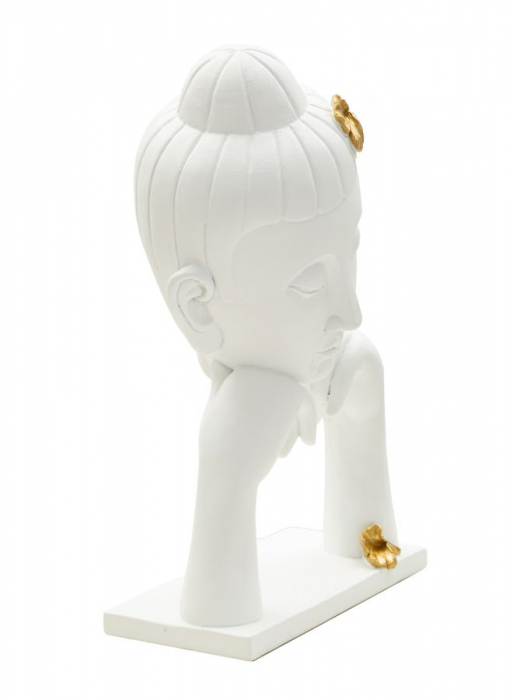 Statueta Buddha alb cu frunze decorative - CreativDeco.ro   [2]
