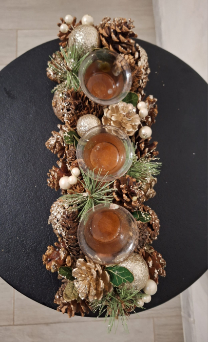 Suport Lumanari Craciun CreativDeco - Decor cu Conuri de Brad Aurii [6]