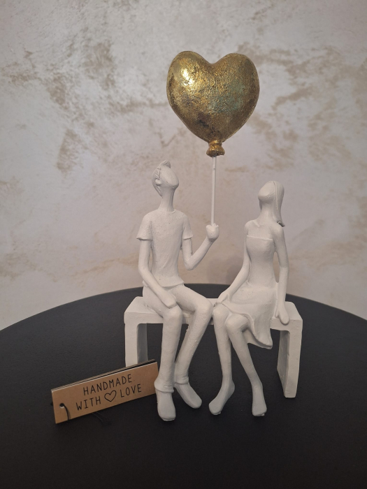 Decoratiune Cuplu balon inima , rasina, alb auriu-creativdeco.ro [2]