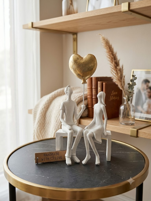Decoratiune Cuplu balon inima , rasina, alb auriu-creativdeco.ro [2]