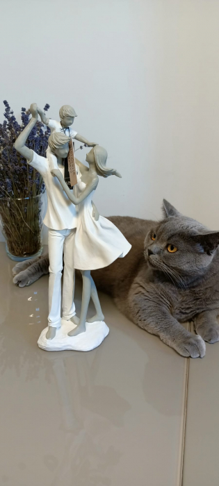 Decoratiune Cuplu cu copil, compozit, alb/grej [8]